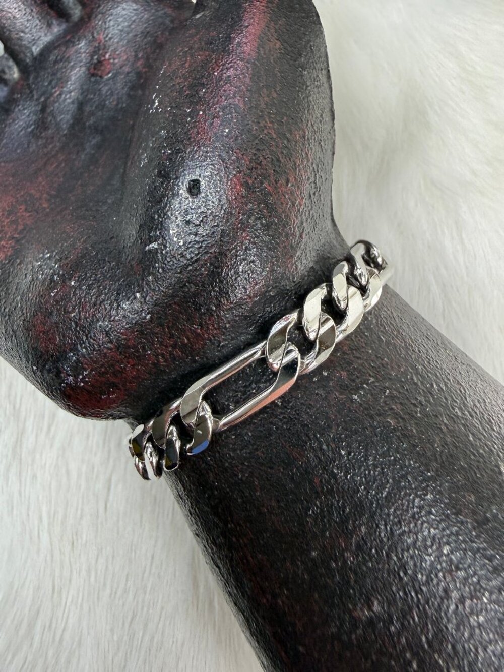 Vintage Silver Tone Figaro Chain Bracelet 6.75" long